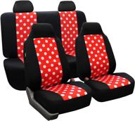 fh group red and black universal fit polka dot flat cloth full set seat covers for cars, trucks, and suvs with a gift logo