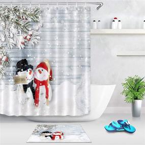 img 3 attached to 🎅 Merry Christmas Snowman Shower Curtain for Kids - Hug A Letitsnow Placard in Snow Scene on Wood Board - Funny Christmas Décor - Waterproof Polyester Fabric - 60x72 Inch - With 12 Hooks