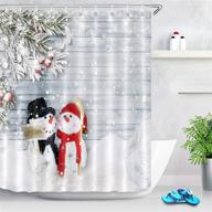 🎅 merry christmas snowman shower curtain for kids - hug a letitsnow placard in snow scene on wood board - funny christmas décor - waterproof polyester fabric - 60x72 inch - with 12 hooks logo