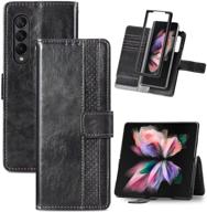 📱 samsung galaxy z fold 3 case - fanuba wallet folio case with magnetic closure, rfid blocking, card slots, kickstand, shockproof - black logo