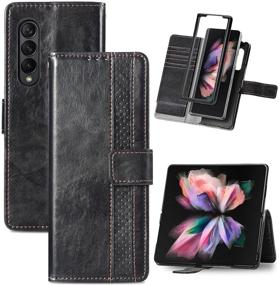 img 4 attached to 📱 Samsung Galaxy Z Fold 3 Case - FANUBA Wallet Folio Case with Magnetic Closure, RFID Blocking, Card Slots, Kickstand, Shockproof - Black