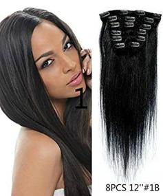 img 1 attached to 💇 Uotp HairStraight Remy Human Hair Clip in Hair Extension 12 Inches, 8pcs/set, Color #1B Off Black: Effortlessly Gorgeous Straight Hairstyles