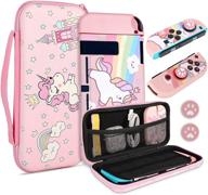 🦄 tcjj unicorn hard carrying case for nintendo switch - pink portable travel case for girls with soft tpu protective cover logo