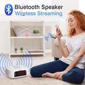 img 1 attached to 🎶 Lukasa Белый Bluetooth CD-проигрыватель настольный блок бумбокс стерео-часы беспроводная зарядка, Домашнее цифровое ФМ-радио с двумя будильниками, верхняя загрузка дисков Mp3-плееров USB AUX таймер сна