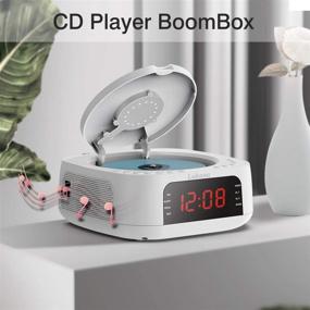 img 3 attached to 🎶 Lukasa Белый Bluetooth CD-проигрыватель настольный блок бумбокс стерео-часы беспроводная зарядка, Домашнее цифровое ФМ-радио с двумя будильниками, верхняя загрузка дисков Mp3-плееров USB AUX таймер сна
