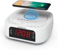 🎶 lukasa white bluetooth cd player tabletop boombox stereo clock wireless charger, home digital fm radio dual alarm clock top-loading disc mp3 players usb aux sleep timer logo