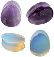 🌙 2 pairs opalite moon stone amethyst ear gauges plugs tunnels expanders | natural organic stone double flared piercing body jewelry logo