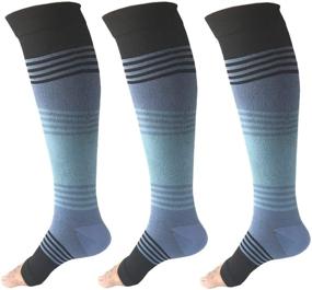 img 4 attached to 🧦 3 Pairs of Graduated Compression Socks Sleeve, 20-25mmHg, Open Toe Design for Better Comfort