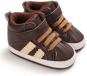 img 1 attached to BiBeGoi Infant Baby High Top Sneakers: Soft Anti-Slip PU Leather Moccasins for First Walking