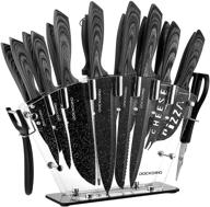 dockorio 19 pcs kitchen knife set with block - high carbon stainless steel, sharp blades including serrated steak knives, chef knives, bread knife, scissor, sharpener - all-in-one knife set logo