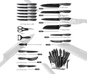 img 2 attached to Dockorio 19 PCS Kitchen Knife Set with Block - High Carbon Stainless Steel, Sharp Blades including Serrated Steak Knives, Chef Knives, Bread Knife, Scissor, Sharpener - All-in-One Knife Set