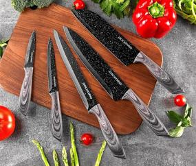 img 3 attached to Dockorio 19 PCS Kitchen Knife Set with Block - High Carbon Stainless Steel, Sharp Blades including Serrated Steak Knives, Chef Knives, Bread Knife, Scissor, Sharpener - All-in-One Knife Set