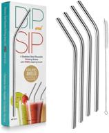 🥤 thick smoothie metal straws with cleaning brush - set of 4 wide bent stainless steel reusable sippers (9.5mm curved) logo