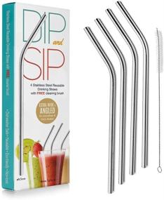 img 4 attached to 🥤 Thick Smoothie Metal Straws with Cleaning Brush - Set of 4 Wide Bent Stainless Steel Reusable Sippers (9.5mm Curved)