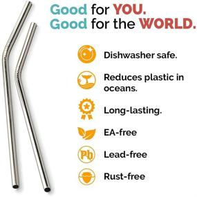 img 1 attached to 🥤 Thick Smoothie Metal Straws with Cleaning Brush - Set of 4 Wide Bent Stainless Steel Reusable Sippers (9.5mm Curved)