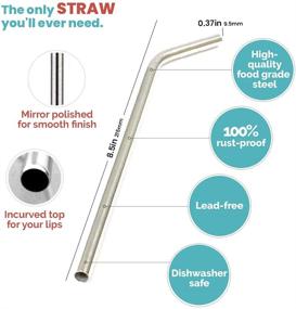 img 3 attached to 🥤 Thick Smoothie Metal Straws with Cleaning Brush - Set of 4 Wide Bent Stainless Steel Reusable Sippers (9.5mm Curved)