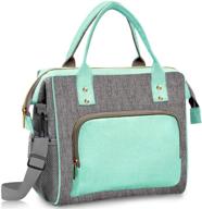 👜 insulated lunch bag for women - adjustable strap lunch cooler tote, leak proof and stylish for work, school, picnic, fishing - teal green lunch tote bag logo