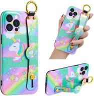 🦄 kanghar unicorn iphone 12 pro max case 2020 (6.7 inch) - cute & colorful pattern, wristband, shockproof, soft tpu, kickstand, anti-dropping stand, strap, full body protection for girls & women logo