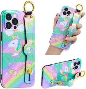 img 4 attached to 🦄 KANGHAR Unicorn iPhone 12 Pro Max Case 2020 (6.7 inch) - Cute & Colorful Pattern, Wristband, Shockproof, Soft TPU, Kickstand, Anti-Dropping Stand, Strap, Full Body Protection for Girls & Women