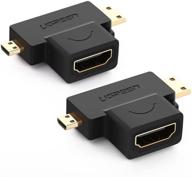 🔌 ugreen 2-pack 2 в 1 адаптер mini hdmi и micro hdmi male к hdmi female для поддержки 1080p | совместимый с gopro hero 7 black, hero 5, 4, 6 | планшет nexus 10, камера, видеокамкордер, dslr, видеокарта и многое другое! логотип