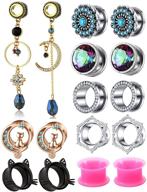 🌙✨ shimmering moon and star crystal dangle ear plugs - stainless steel screw gauges set with silicone rhinestones - 16pcs body piercing stretcher collection logo