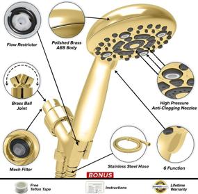 img 1 attached to 🚿 ShowerMaxx Elite Series: 6 Spray Settings 5 inch Hand Held Shower Head with Extra Long Stainless Steel Hose - MAXX-imize Your Shower in Polished Brass/Gold Finish