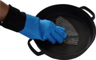 a1cover cast iron cleaner: premium stainless steel chainmail scrubber 8x8 inch with silicone glove and mini oven mitts logo