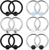 6 pairs 14g stainless steel captive bead rings for nipple and cartilage piercings - hoop earrings nipplerings with jewelry for women and men, 14mm and 16mm sizes logo