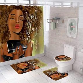 img 3 attached to African American Afro Women Bathroom Decor Set - Brown Shower Curtains with Matching Rugs, Washable Toilet Lid Cover, Non-Slip Absorbent Mats and Waterproof Bath Curtain with Plastic Hooks