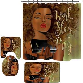 img 4 attached to African American Afro Women Bathroom Decor Set - Brown Shower Curtains with Matching Rugs, Washable Toilet Lid Cover, Non-Slip Absorbent Mats and Waterproof Bath Curtain with Plastic Hooks