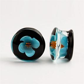 img 1 attached to 🌸 KUBOOZ Glass-Handmade Blue Flower Ear Plugs: Stylish Tunnels for Gauges, Stretcher Piercings (1 Pair)