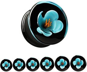 img 2 attached to 🌸 KUBOOZ Glass-Handmade Blue Flower Ear Plugs: Stylish Tunnels for Gauges, Stretcher Piercings (1 Pair)