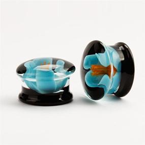 img 3 attached to 🌸 KUBOOZ Glass-Handmade Blue Flower Ear Plugs: Stylish Tunnels for Gauges, Stretcher Piercings (1 Pair)