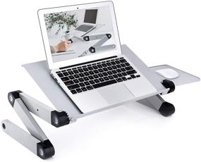 img 4 attached to 📚 Upgrade Your Comfort with the Adjustable Laptop Desk: Versatile Portable Laptop Stand with Ergonomic Design, Mouse Pad, and Ventilation – Foldable Silver Notebook Riser, Perfect for Bed Use - 17IN