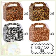 jungle theme favor supplies: 12 pack of zoo party gift treat gable boxes with double-sided animal print design pattern for kids' paper decorations, candy goodies bags logo