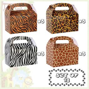 img 4 attached to Jungle Theme Favor Supplies: 12 Pack of Zoo Party Gift Treat Gable Boxes with Double-sided Animal Print Design Pattern for Kids' Paper Decorations, Candy Goodies Bags