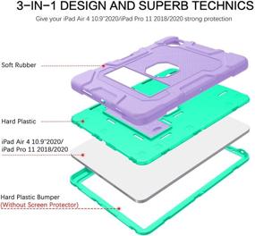 img 3 attached to 📱 Protective iPad Air 4th Gen and iPad Pro 11 Case: 3-Layer Shockproof with Kickstand, Pencil Holder | Purple/Green