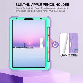 img 1 attached to 📱 Protective iPad Air 4th Gen and iPad Pro 11 Case: 3-Layer Shockproof with Kickstand, Pencil Holder | Purple/Green