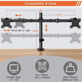 img 1 attached to Передайте на русский язык следующее название товара: "Перлегир Двойное настольное крепление для мониторов - экраны 17-32 дюйма, подвижное на все стороны крепление с поворотом и наклоном, крепление с зажимом и основание с занавесочной пластиной, 26 фунтов на каждое крепление, VESA 75/100 мм".