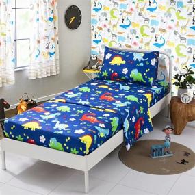 img 4 attached to 🦖 Get Your Kids Excited for Bedtime with MacoHome Kids Dinosaur Sheet Set - Twin Bedding Set Includes Fitted Sheet, Flat Sheet, and Pillowcase