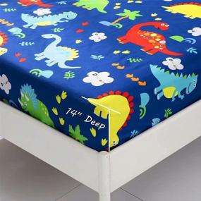 img 2 attached to 🦖 Get Your Kids Excited for Bedtime with MacoHome Kids Dinosaur Sheet Set - Twin Bedding Set Includes Fitted Sheet, Flat Sheet, and Pillowcase