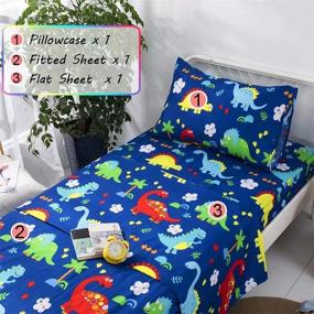 img 3 attached to 🦖 Get Your Kids Excited for Bedtime with MacoHome Kids Dinosaur Sheet Set - Twin Bedding Set Includes Fitted Sheet, Flat Sheet, and Pillowcase