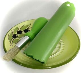 img 2 attached to 🍴 BonCera Olive Design Garlic Grater Set - HandMade Ceramic 4pcs Premium Bundle with Garlic Peeler, Gathering Brush, Display Stand - Perfect for Grating Turmeric, Ginger, and More!