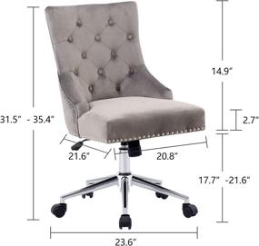 img 3 attached to Velvet Office Chair with Button Tufted Accent, Mid-Back, Adjustable Height, Swivel Task Chair on Wheels and Arms - Perfect for Home Living Room, Study, Bedroom (Grey)