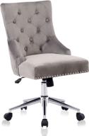 velvet office chair with button tufted accent, mid-back, adjustable height, swivel task chair on wheels and arms - perfect for home living room, study, bedroom (grey) logo