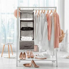 img 3 attached to 🗄️ Cabilock Grey Hanging Closet Organizer - 4 Shelves with Drawer, 4 Side Mesh Pockets - 13L×13W×36.4H inch