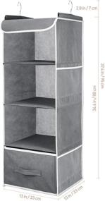 img 2 attached to 🗄️ Cabilock Grey Hanging Closet Organizer - 4 Shelves with Drawer, 4 Side Mesh Pockets - 13L×13W×36.4H inch