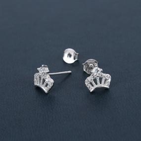 img 2 attached to 👑 Sparkling AoedeJ Princess Crown Stud Earrings: 925 Sterling Silver, Cubic Zirconia Bedecked Small Studs for Girls and Women