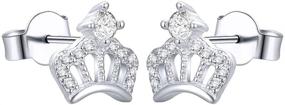 img 4 attached to 👑 Sparkling AoedeJ Princess Crown Stud Earrings: 925 Sterling Silver, Cubic Zirconia Bedecked Small Studs for Girls and Women