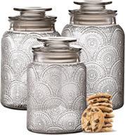 🎁 retro 3pc glass canisters set for kitchen counter - airtight lids - pantry organization food storage containers for cookies, tea, sugar - perfect christmas gift! логотип